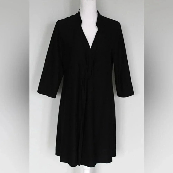 EILEEN FISHER Black Stretch Twist Front Split  Long Rayon/ Nylon Tunic Top-S-EUC - Picture 1 of 9